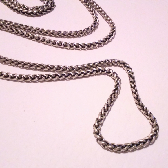 Long Heavy Silver Tone Wheat Chain - Picture 2 of 6